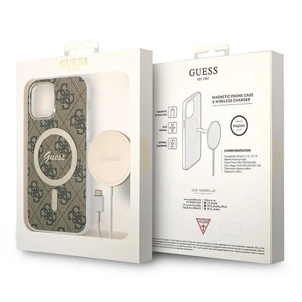 Zestaw Guess GUBPP12MH4EACSW ładowarka indukcyjna + etui 4G Print MagSafe do iPhone 12 Pro