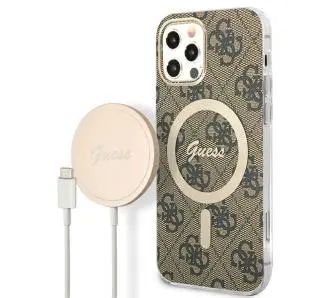 Zestaw Guess GUBPP12MH4EACSW ładowarka indukcyjna + etui 4G Print MagSafe do iPhone 12 Pro