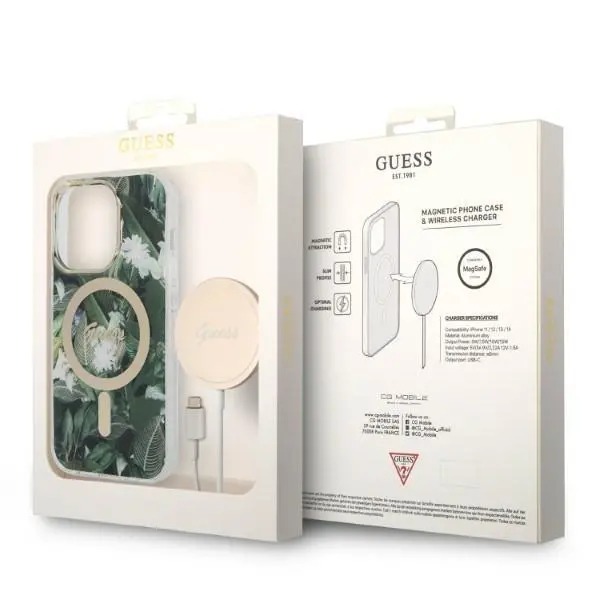 Ładowarka indukcyjna Guess GUBPP14LHJEACSA ładowarka indukcyjna + etui Jungle MagSafe do iPhone 14 Pro