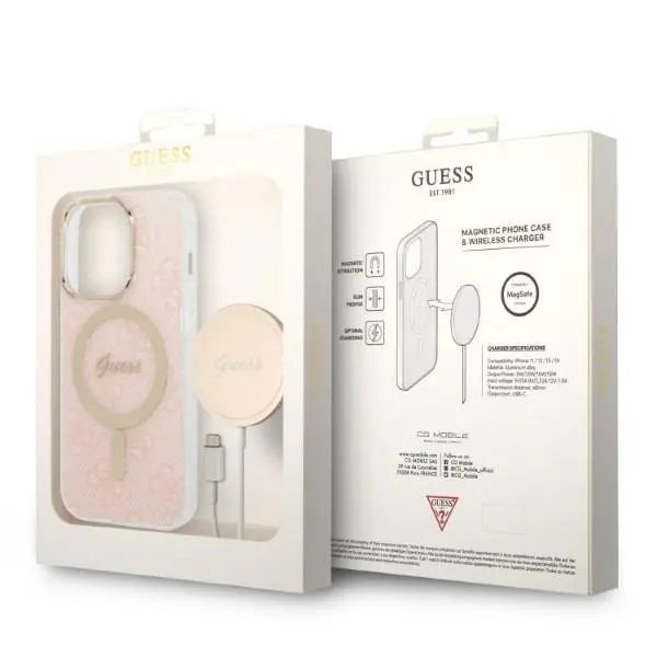 Zestaw Guess GUBPP14LH4EACSP ładowarka indukcyjna + etui 4G Print MagSafe do iPhone 14 Pro