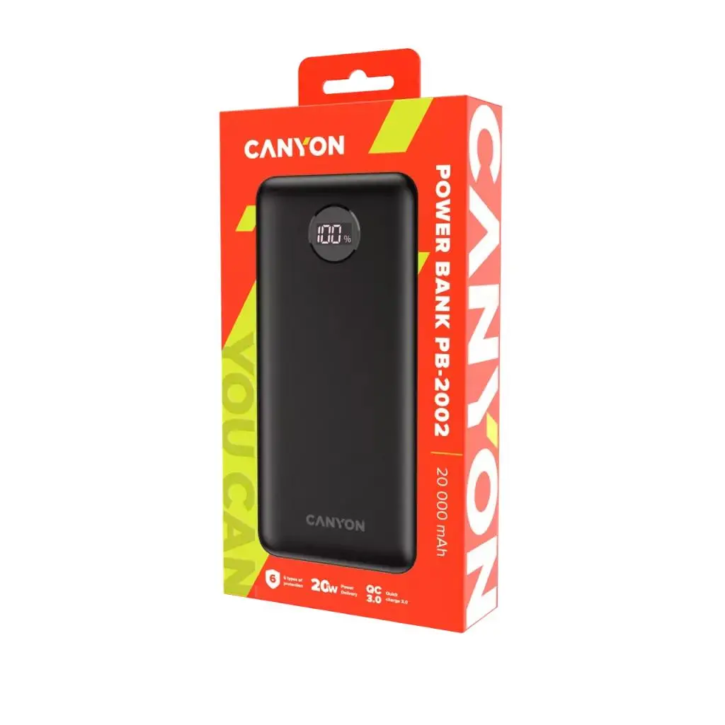 Powerbank Canyon PB-2002 Czarny 20000mAh QC PD 20W Biały