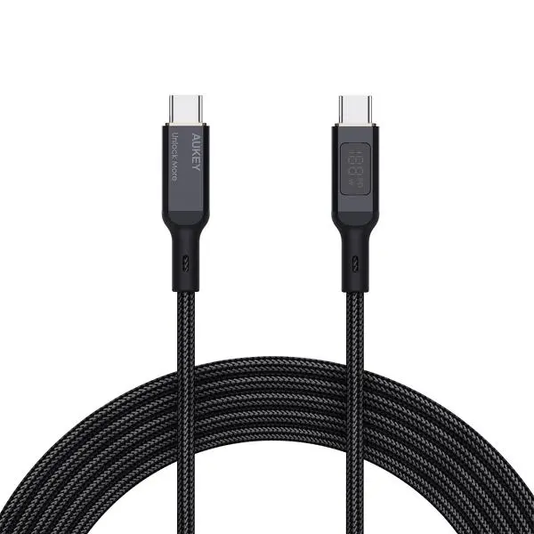 Kabel Aukey CB-MCC102 USB-C do USB-C PD 100W 1,8m LED Czarny