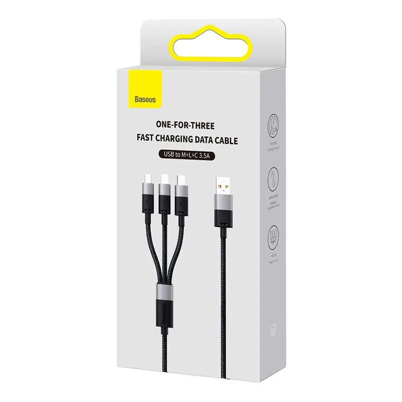 Kabel Baseus StarSpeed USB do M+L+C 3,5A 0,6m Czarny