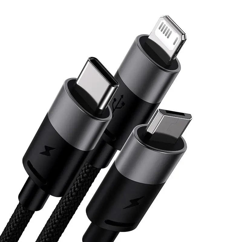 Kabel Baseus StarSpeed USB do M+L+C 3,5A 0,6m Czarny