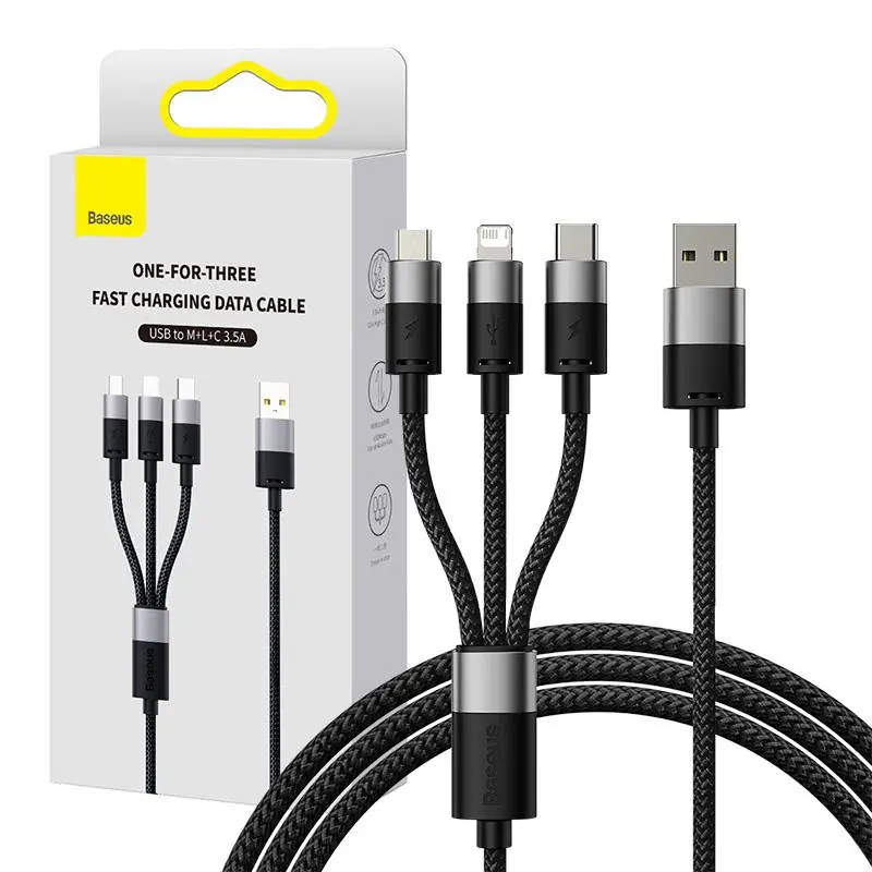 Kabel Baseus StarSpeed USB do M+L+C 3,5A 0,6m Czarny