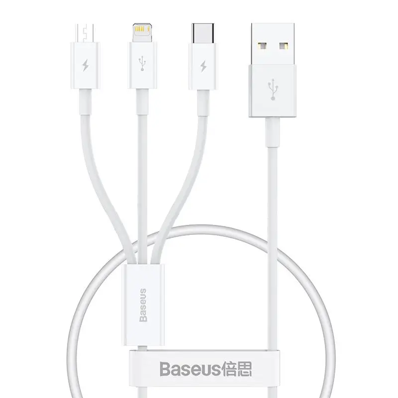 Kabel Baseus Quick Charge USB to M+L+C Superior Data 3,5A 0,5m Biały