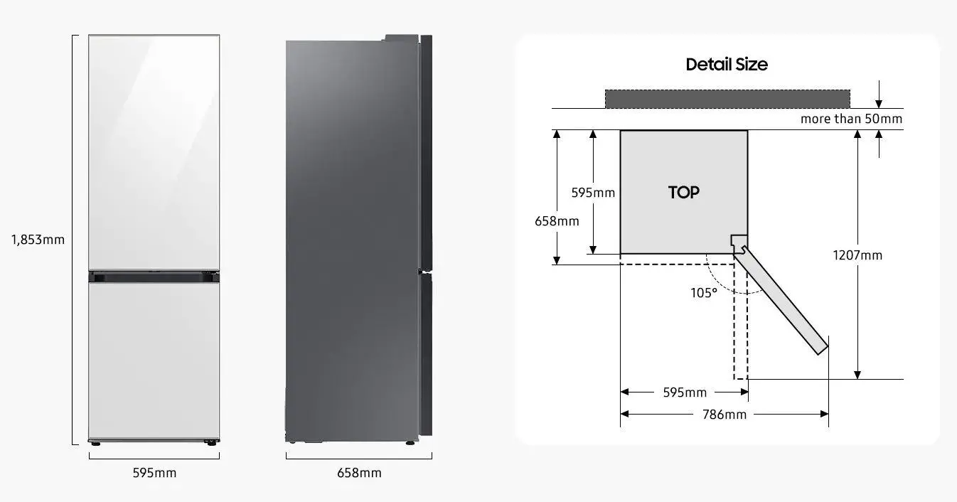 Lodówka Samsung Bespoke RB34C7B5D22 Pełny No Frost 185,3cm Szuflada z kontrolą wilgotności Zdalne sterowanie Czarne szkło