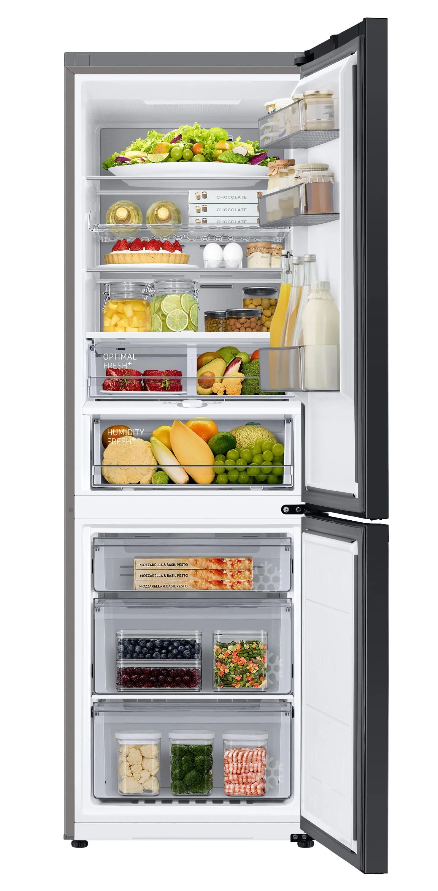 Lodówka Samsung Bespoke RB34C7B5D22 Pełny No Frost 185,3cm Szuflada z kontrolą wilgotności Zdalne sterowanie Czarne szkło