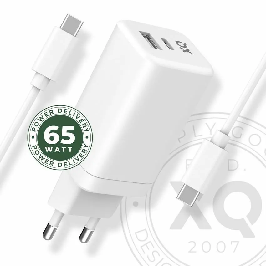 Ładowarka sieciowa Xqisit dual USB C - A - 65W Power Delivery GaN + kabel 2m