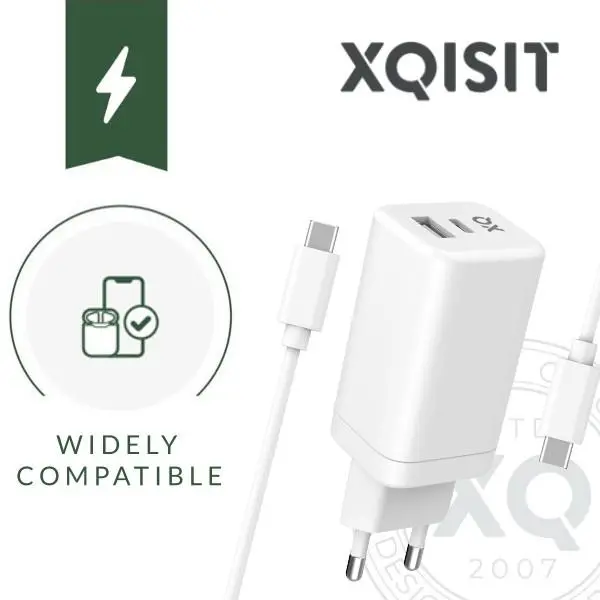 Ładowarka sieciowa Xqisit dual USB C - A - 65W Power Delivery GaN + kabel 2m