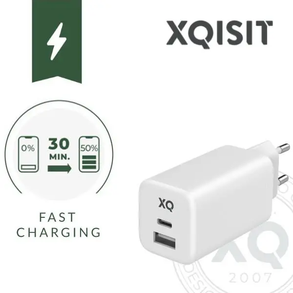 Ładowarka sieciowa Xqisit dual USB C - A - 65W Power Delivery GaN + kabel 2m