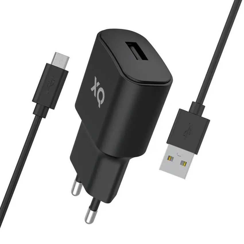 Ładowarka sieciowa Xqisit USB A 2,4 A + kable microUSB 1m czarna