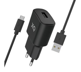 Ładowarka sieciowa Xqisit USB A 2,4 A + kable microUSB 1m czarna