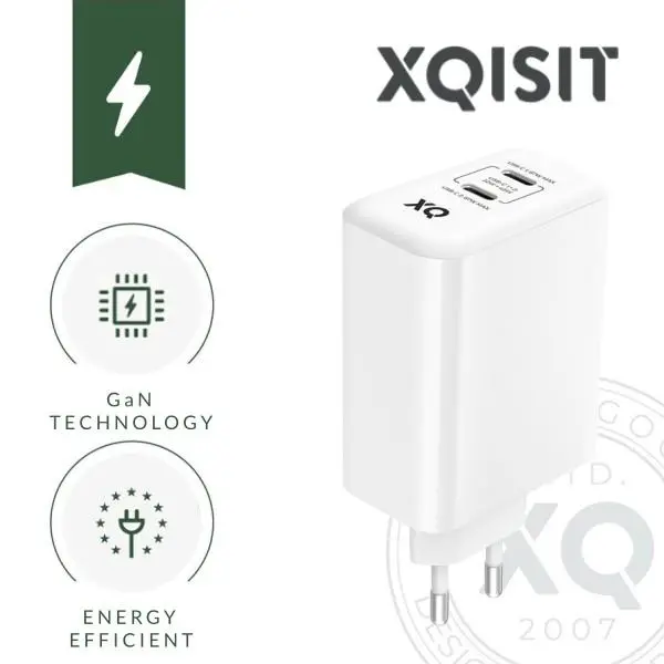 Ładowarka sieciowa Xqisit dual USB C - 67W Power Delivery 3.0 GaN Biały