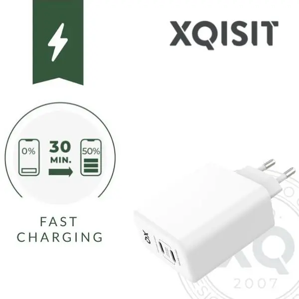 Ładowarka sieciowa Xqisit dual USB C - 67W Power Delivery 3.0 GaN Biały