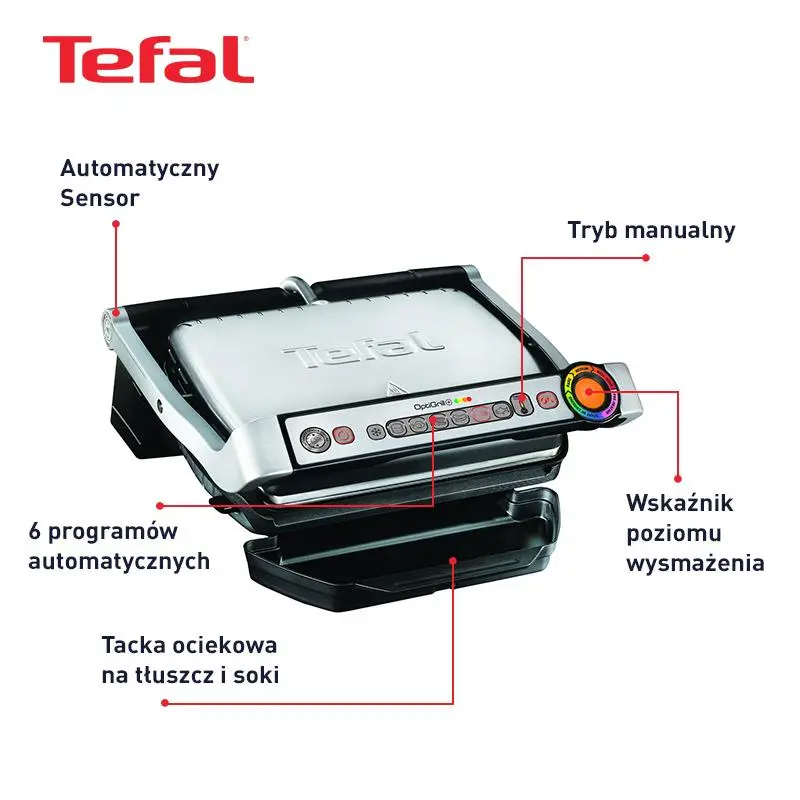 Grill elektryczny Tefal GC712D OptiGrill 600cm2 Programy automatyczne