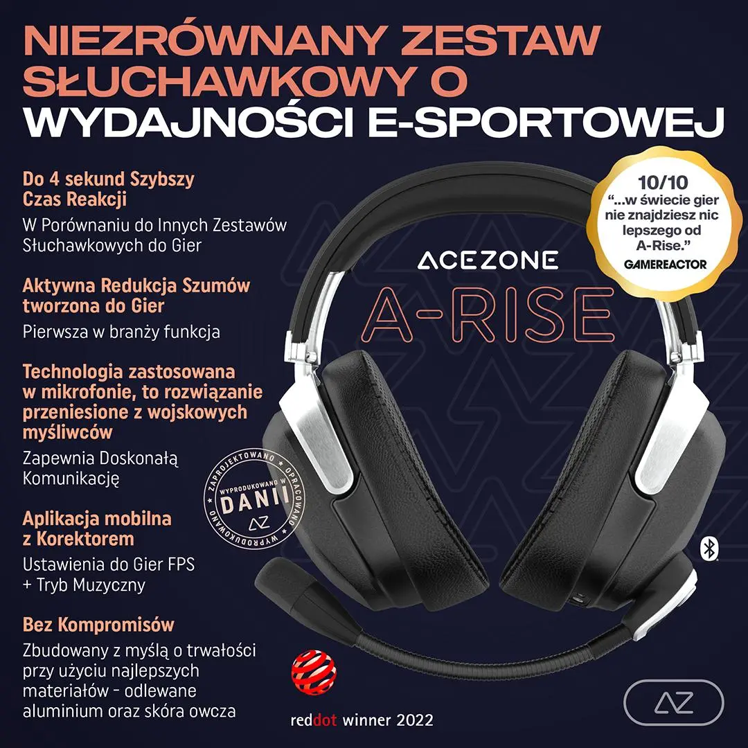 Słuchawki bezprzewodowe z mikrofonem AceZone A-Rise Nauszne Czarny