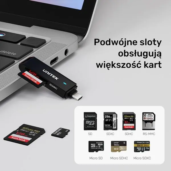 Czytnik kart Unitek SD I MicroSD USB-C 5 Gbps Czarny
