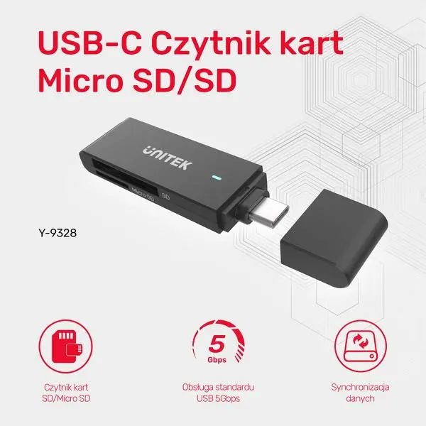 Czytnik kart Unitek SD I MicroSD USB-C 5 Gbps Czarny