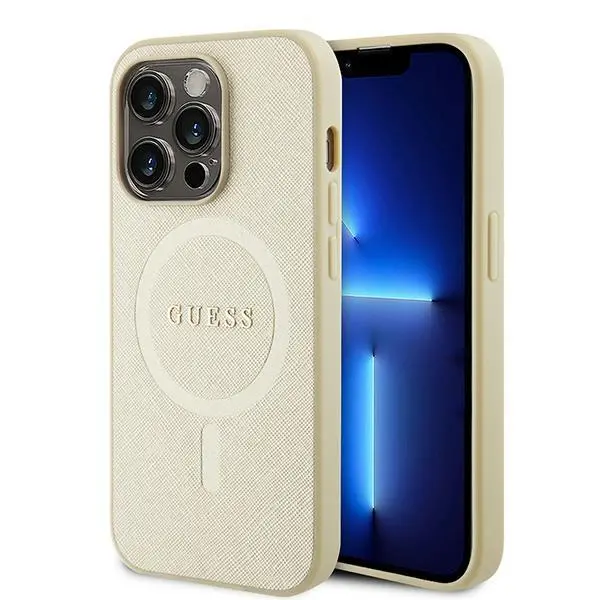 Etui Guess Saffiano MagSafe GUHMP15XPSAHMCB do iPhone 15 Pro Max Złoty