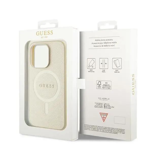 Etui Guess Saffiano MagSafe GUHMP15XPSAHMCB do iPhone 15 Pro Max Złoty