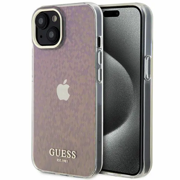 Etui Guess IML Faceted Mirror Disco Iridescent GUHCP15SHDECMP do iPhone 15 Różowy