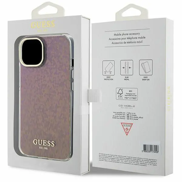 Etui Guess IML Faceted Mirror Disco Iridescent GUHCP15SHDECMP do iPhone 15 Różowy