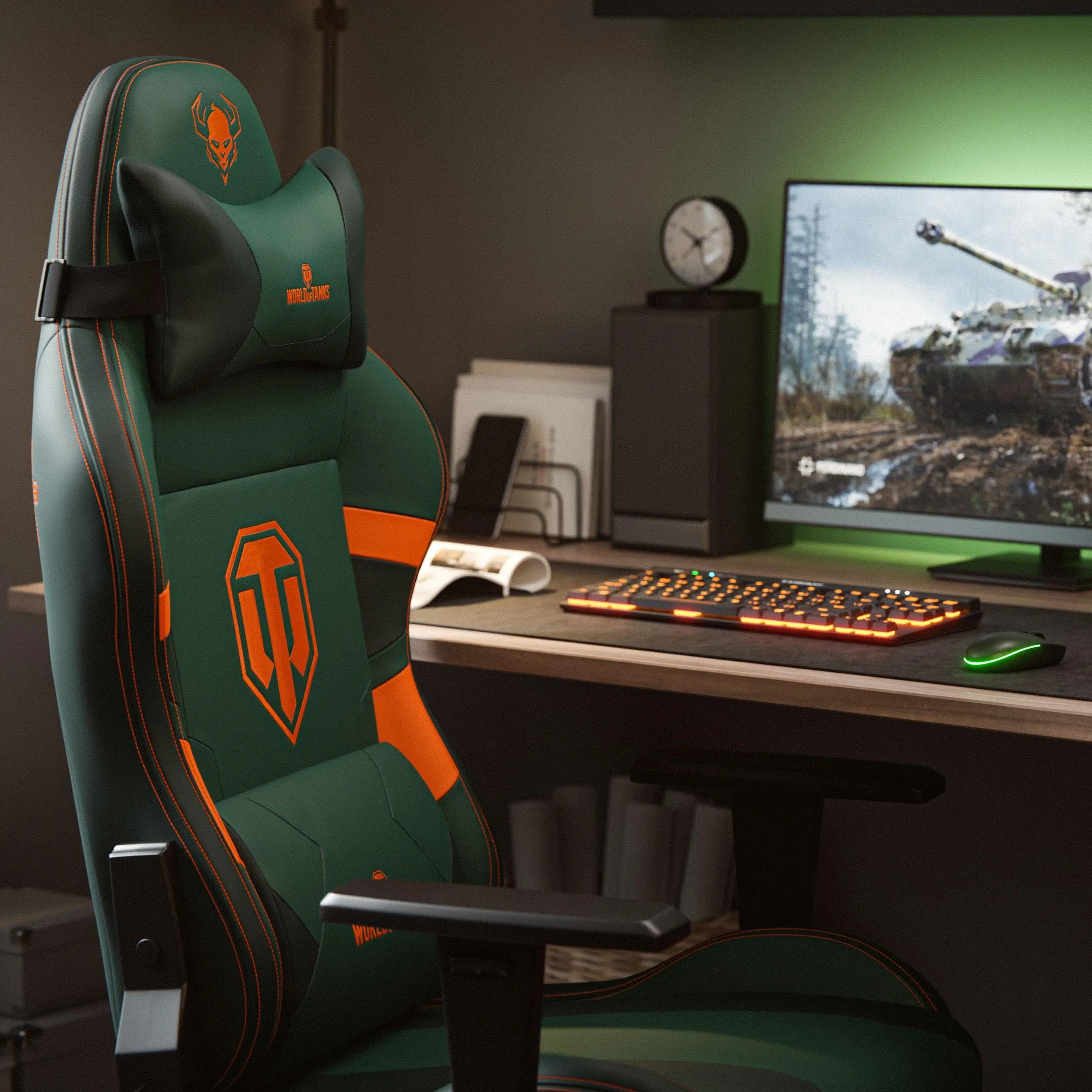 Fotel Diablo Chairs X-One 2.0 World of Tanks Gamingowy do 160kg Skóra ECO Tkanina Zielono-pomarańczowy