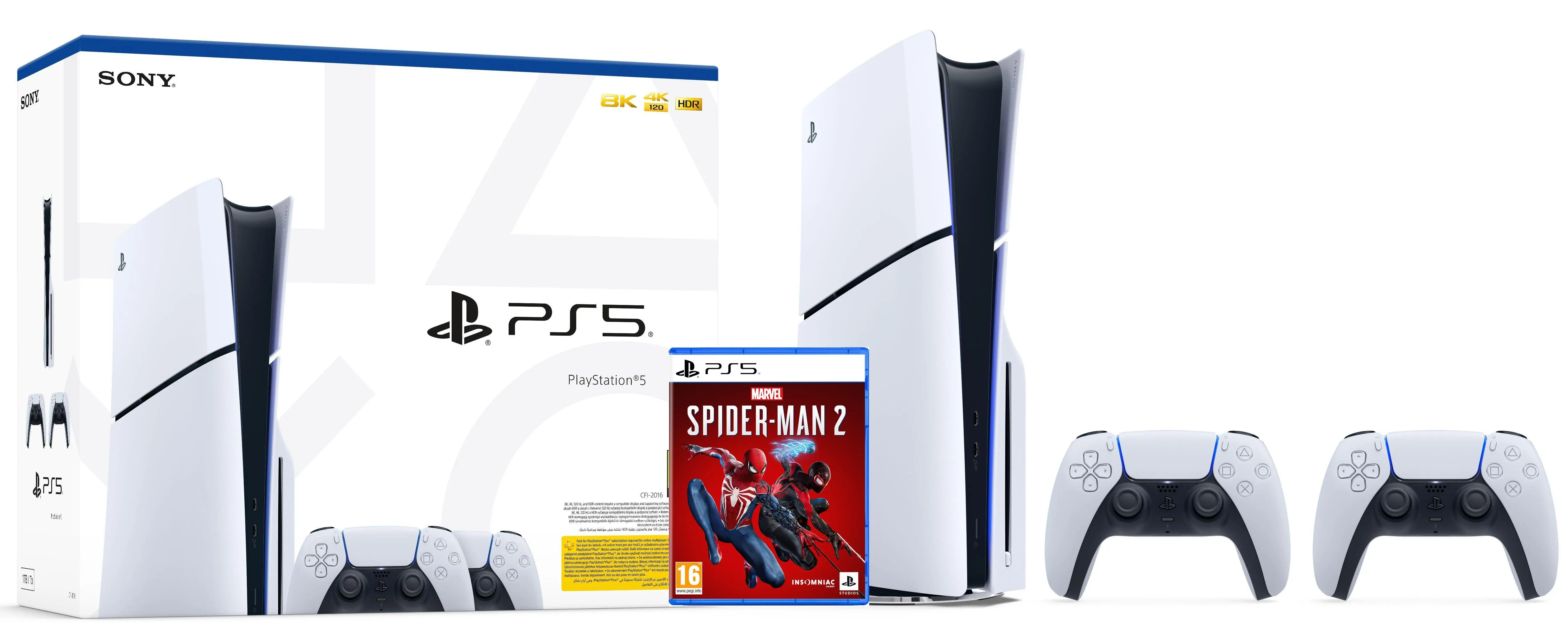 Konsola Sony PlayStation 5 Slim D Chassis (PS5) 1TB z napędem + Dodatkowy Pad Biały + Marvel’s Spider-Man 2