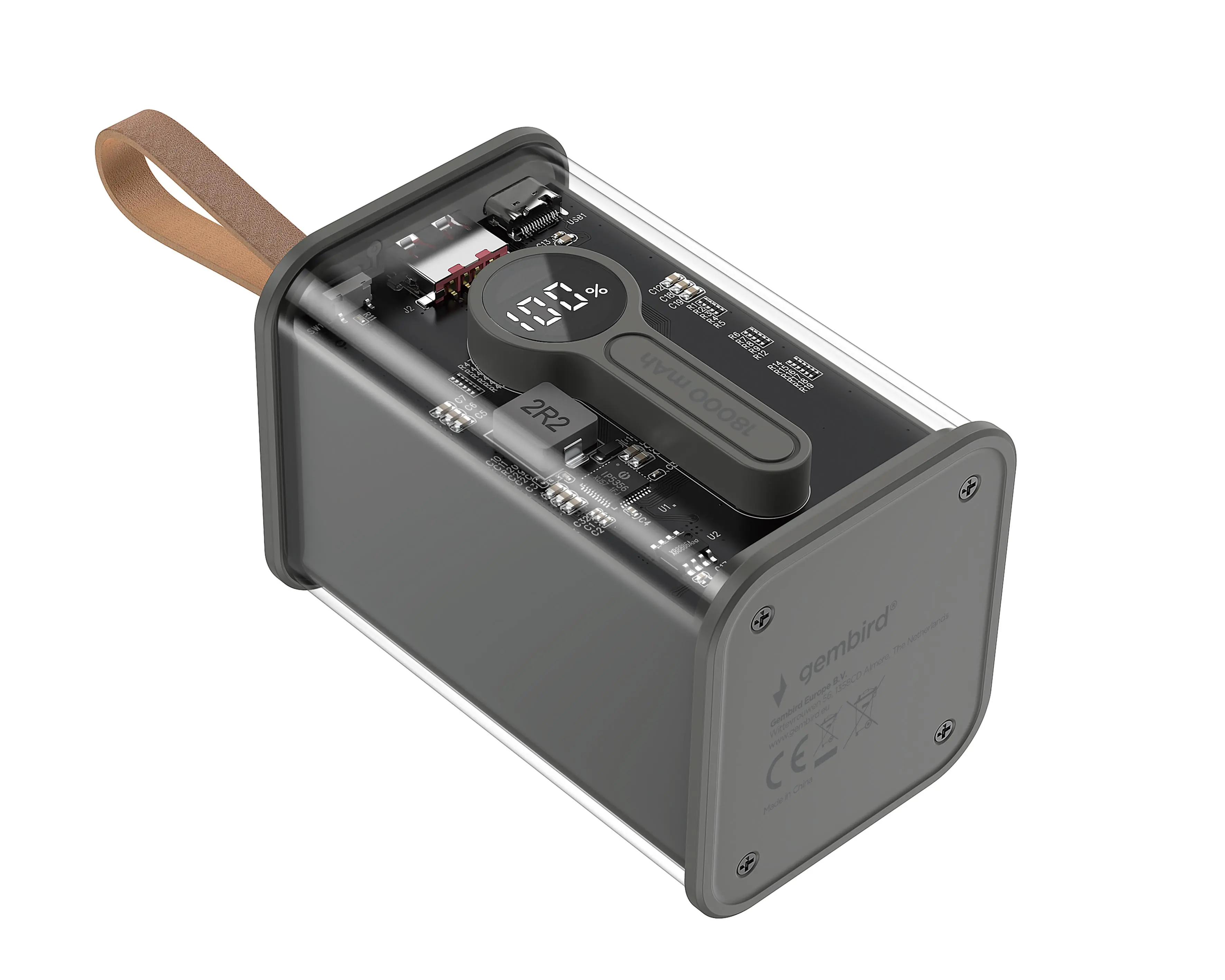 Powerbank Gembird PB18-TQC3-01 Transparentny 18000mAh QC3.0 20W Czarny