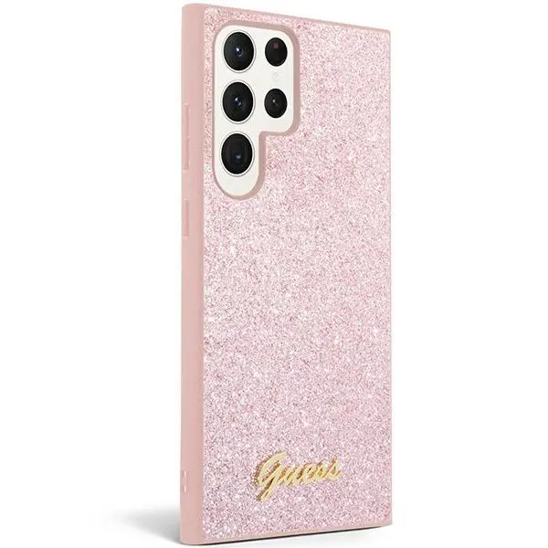 Etui Guess Glitter Script GUHCS24LHGGSHP do Samsung Galaxy S24 Ultra Różowy