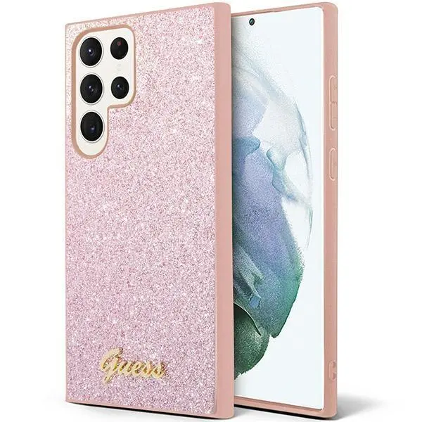 Etui Guess Glitter Script GUHCS24LHGGSHP do Samsung Galaxy S24 Ultra Różowy