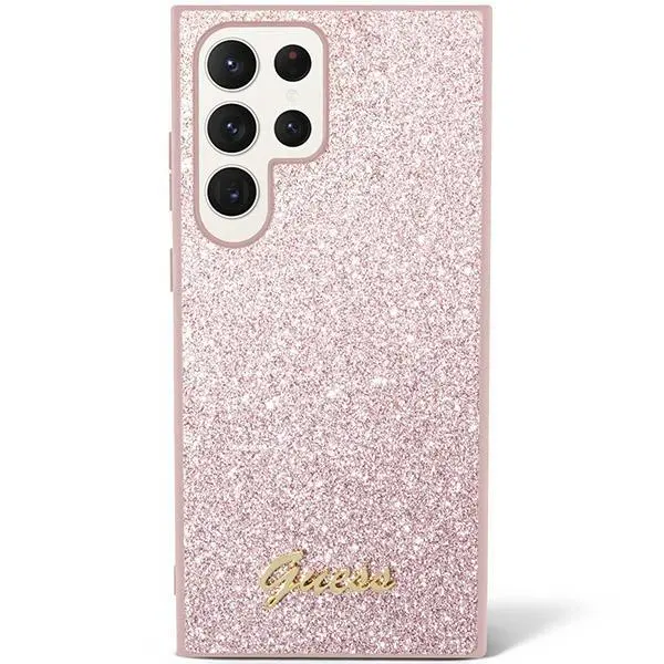 Etui Guess Glitter Script GUHCS24LHGGSHP do Samsung Galaxy S24 Ultra Różowy