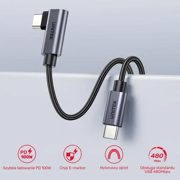 Kabel Unitek USB-C Power Delivery 100W 3m Szary