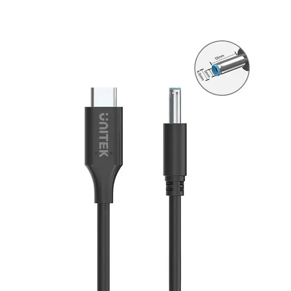 Kabel zasilający Unitek C14117BK do laptopa HP 65W USB-C - DC 4,5 mm 1,8m Czarny