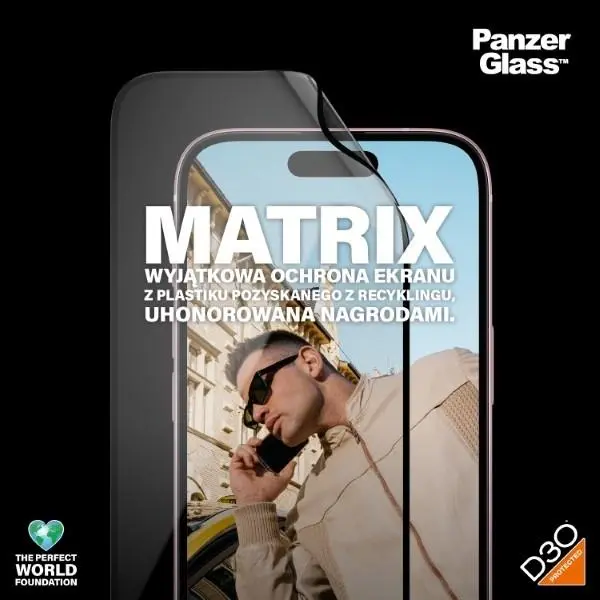 Szkło hybrydowe PanzerGlass Matrix D3O UWF iPhone 15 Ultra-Wide-Fit rPET Screen Protection Easy Aligner Included hybryda