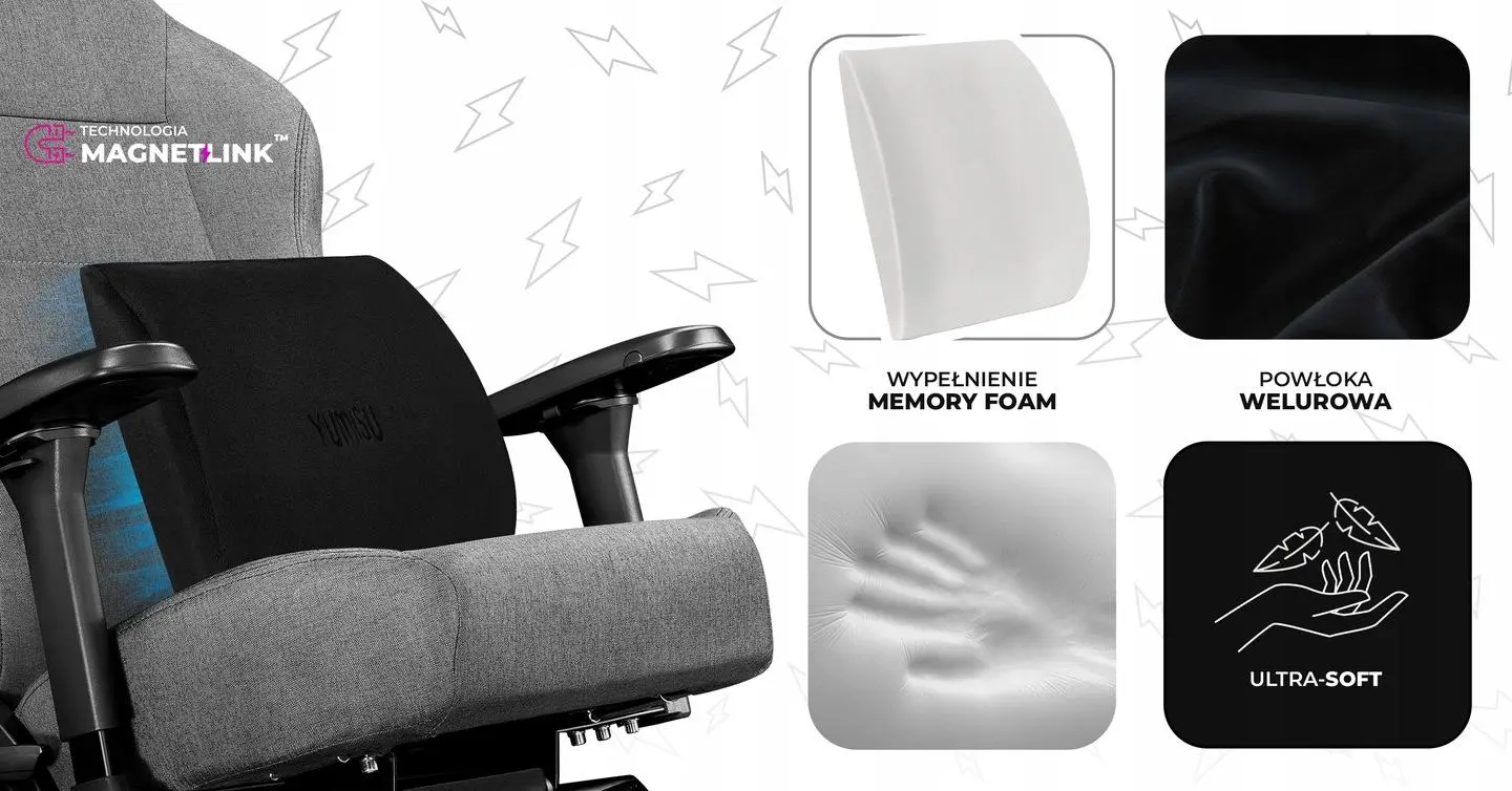 Fotel Yumisu 2054 Magnetic Materiał Biurowy do 150kg Tkanina Jasnoszaro-czarny