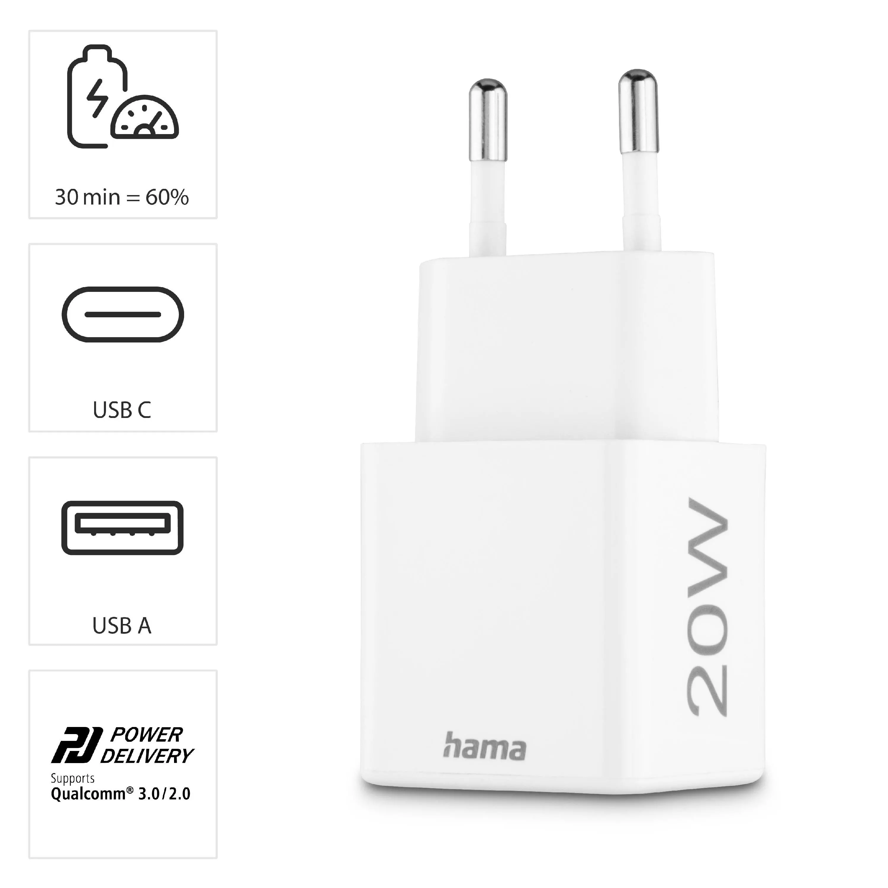 Ładowarka sieciowa Hama mini 20W PD/QC Biały