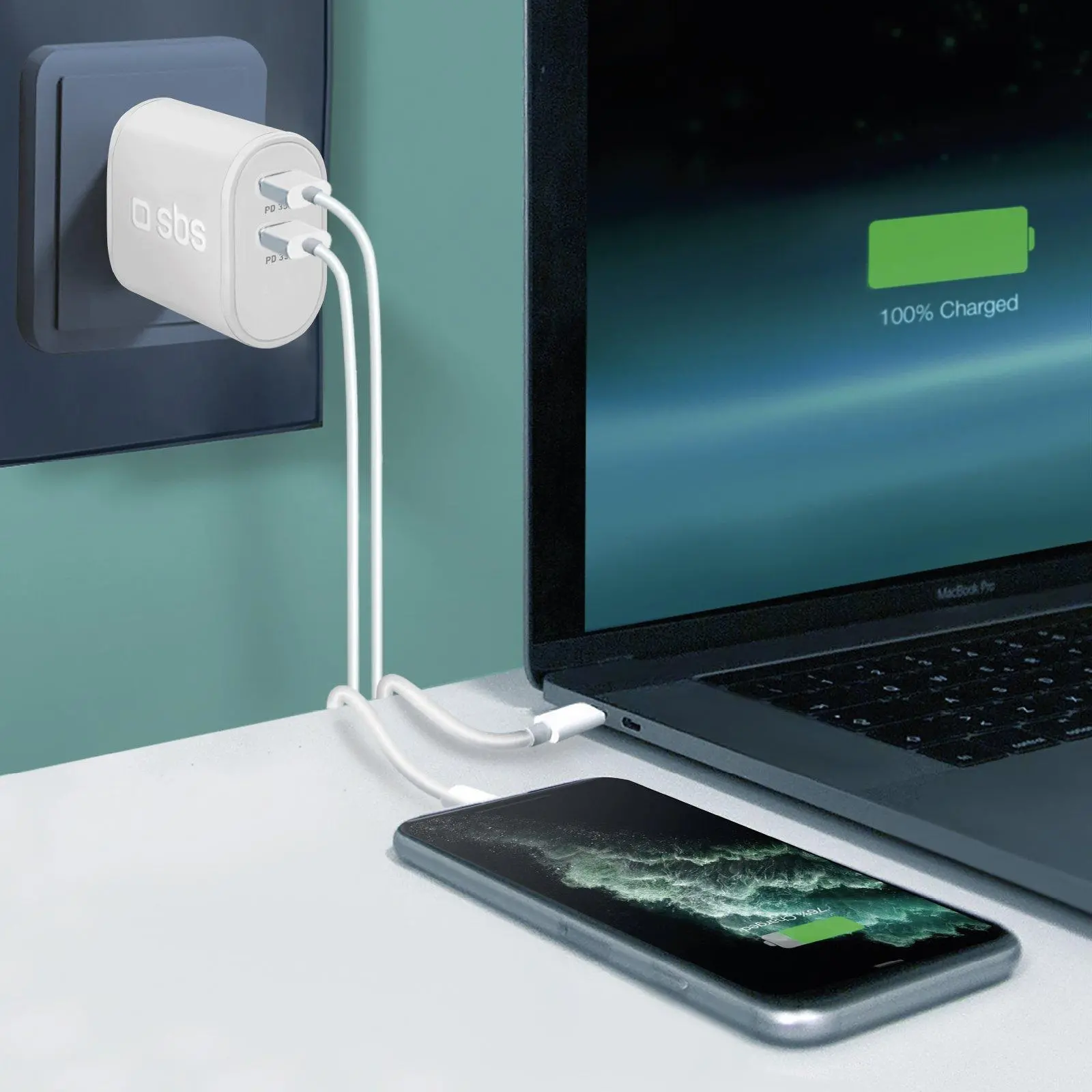 Ładowarka sieciowa SBS 2xUSB-C 35W Biały