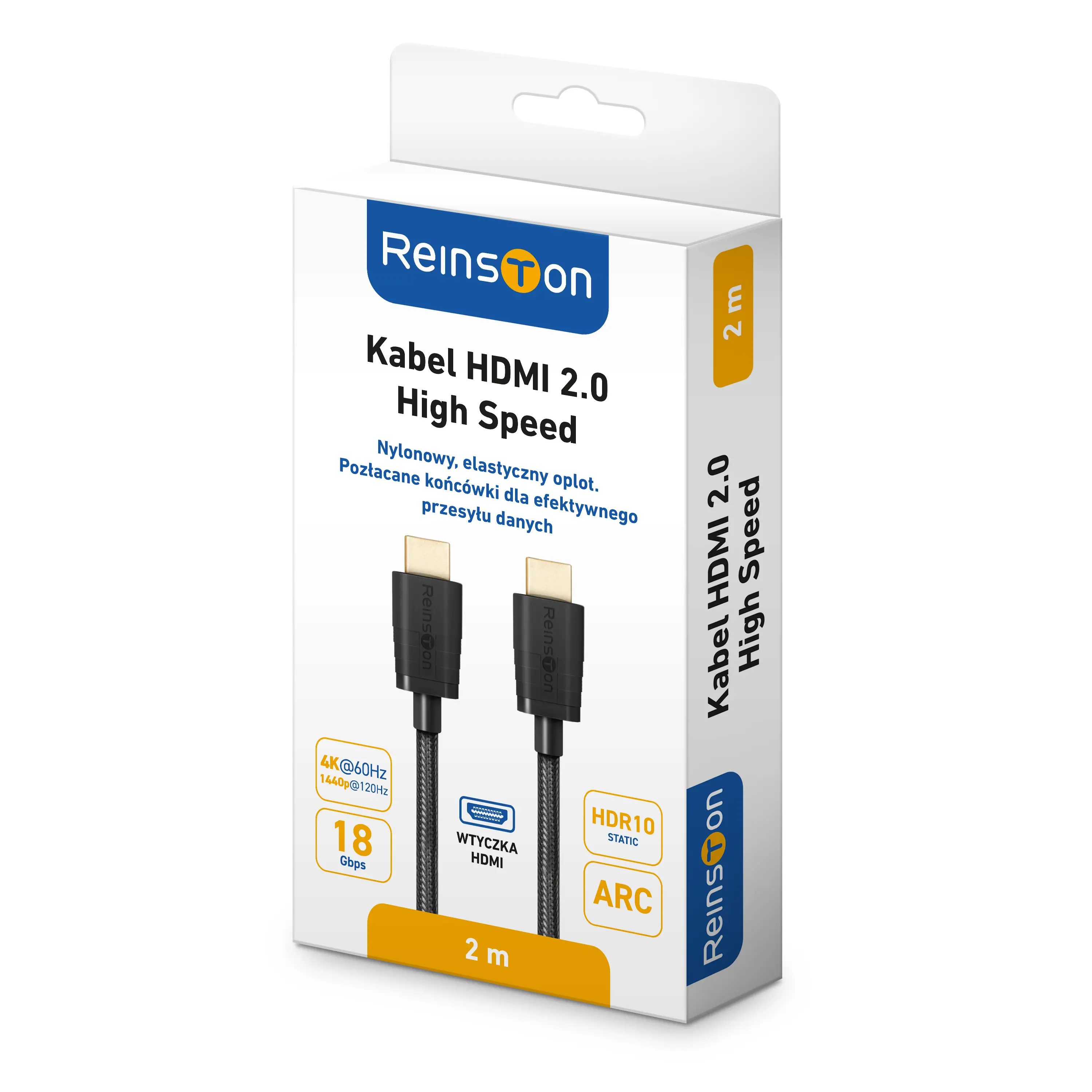 Kabel HDMI Reinston EK038 Płaski HDMI 2.0 2m Czarny