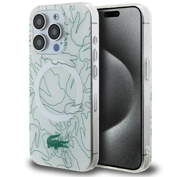 Etui Lacoste Double Layer Repeat MagSafe do iPhone 15 Pro Biały