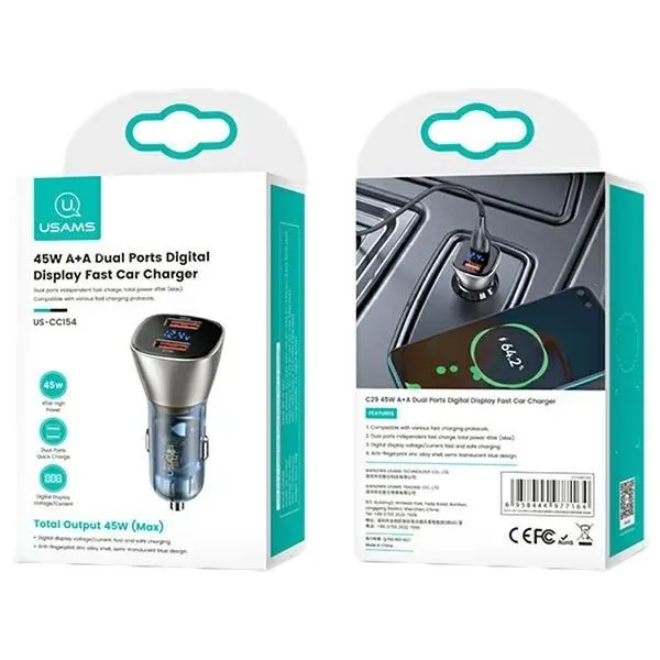 Ładowarka samochodowa USAMS C29 2xUSB-A Fast Charge 45W Jasnozłoty