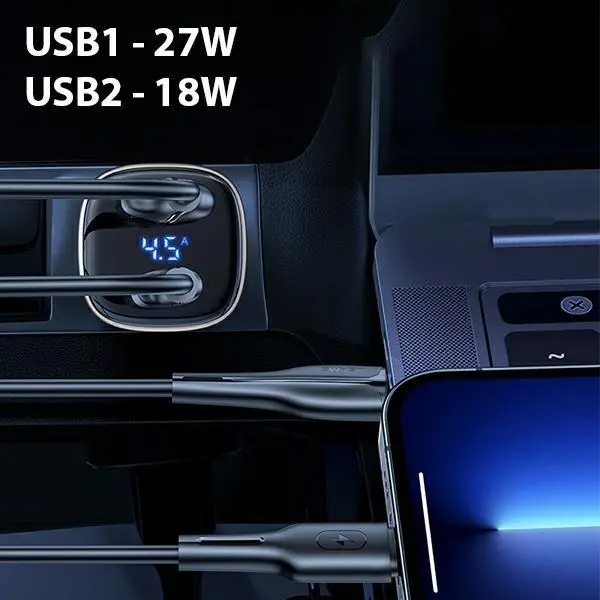 Ładowarka samochodowa USAMS C29 2xUSB-A Fast Charge 45W Jasnozłoty
