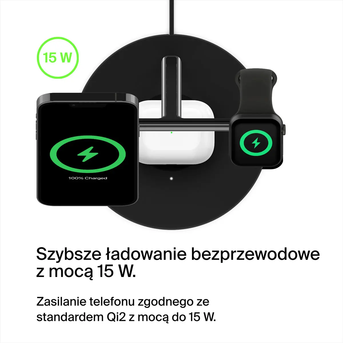 Ładowarka indukcyjna Belkin BOOSTCHARGE 3w1 MagSafe Qi2 15W MFi Czarny