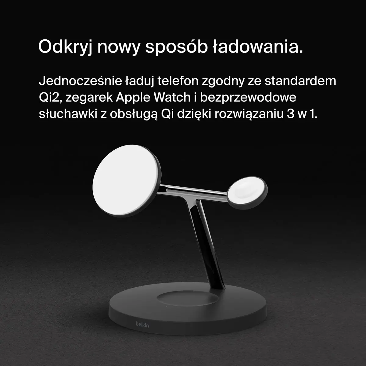 Ładowarka indukcyjna Belkin BOOSTCHARGE 3w1 MagSafe Qi2 15W MFi Czarny