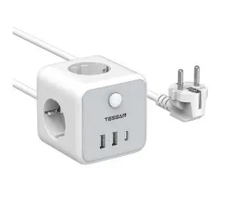 Kostka Tessan TS-301-C-GR 3 gniazda 2x USB-A USB-C 2m Biały