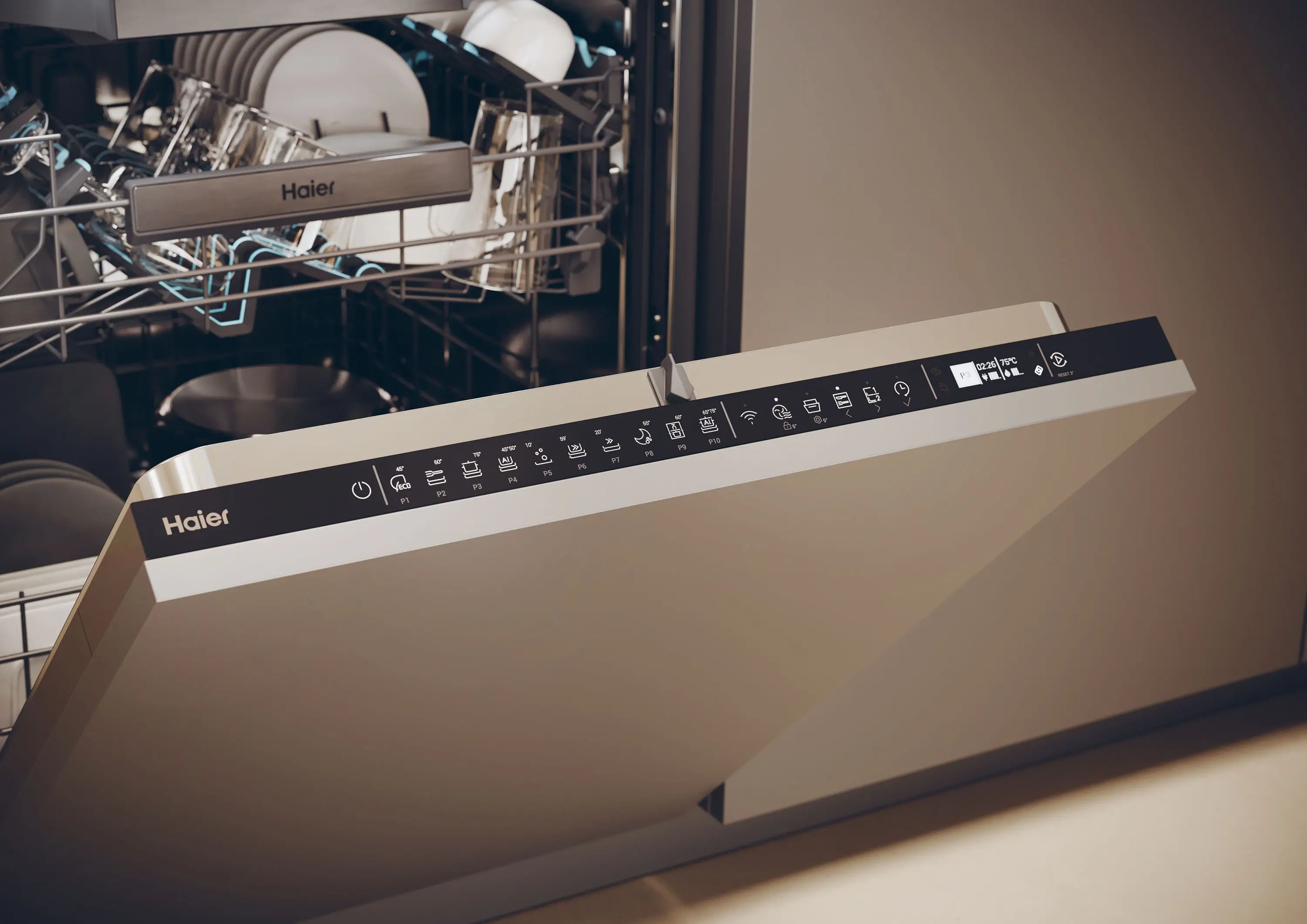 Zmywarka Haier I-Pro Shine Seria 4 XS 6B0M4PDB 59,7cm Automatyczne otwieranie drzwi Szuflada na sztućce Zdalne sterowanie
