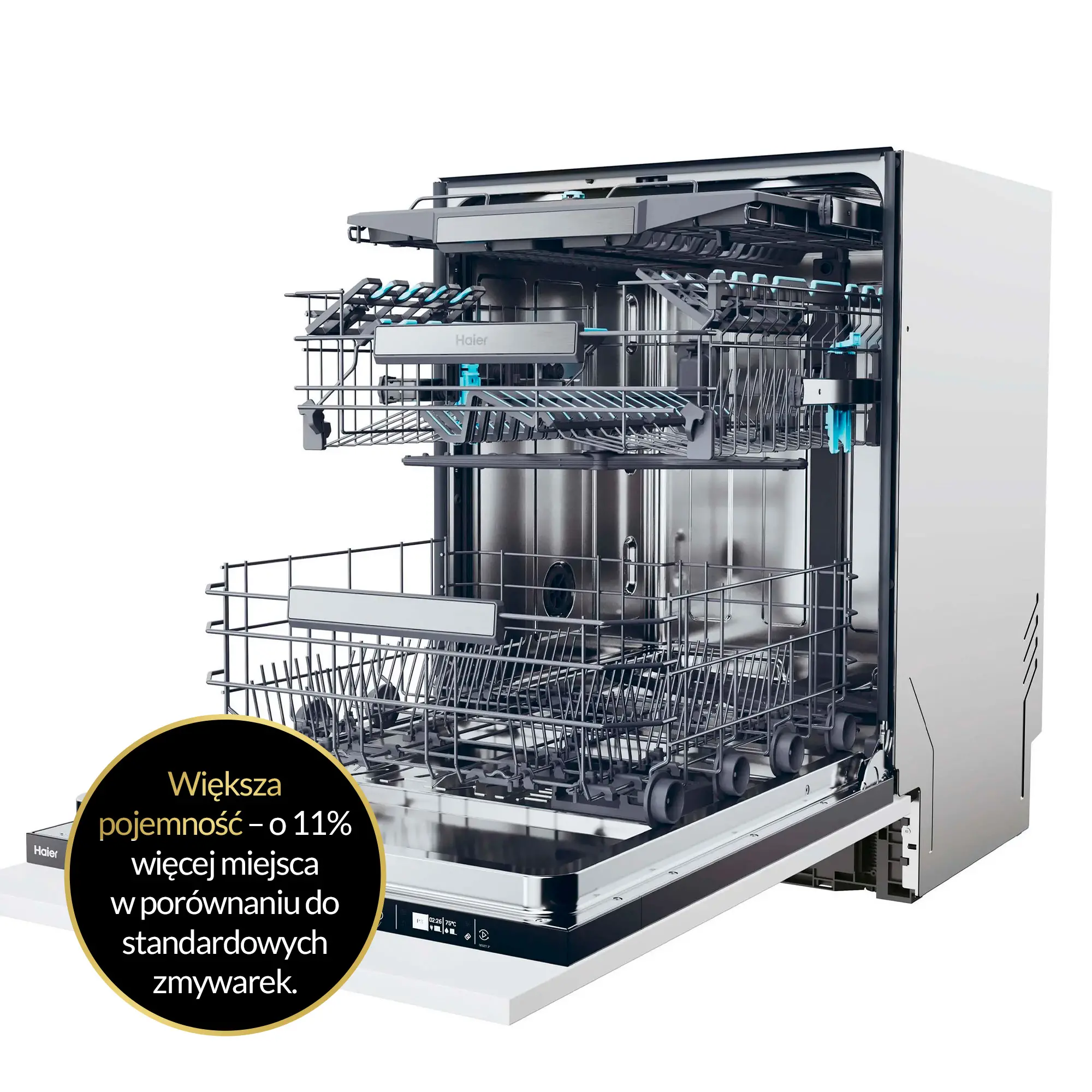 Zmywarka Haier I-Pro Shine Seria 4 XS 6B0M4PDB 59,7cm Automatyczne otwieranie drzwi Szuflada na sztućce Zdalne sterowanie