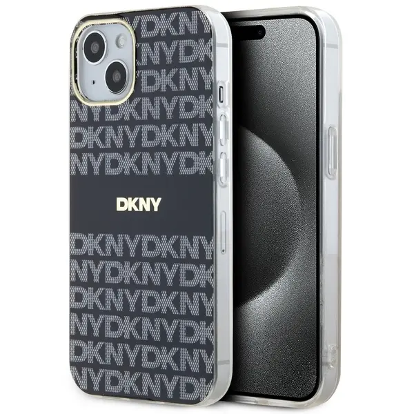 Etui DKNY IML Mono & Stripe MagSafe do iPhone 15 Czarny