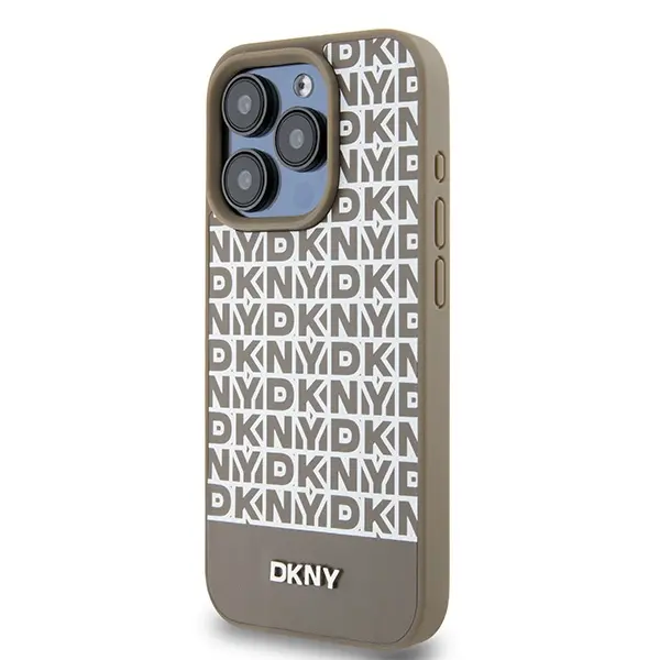 Etui DKNY Leather Printed Pattern Metal Logo MagSafe do iPhone 15 Pro Max Brązowy